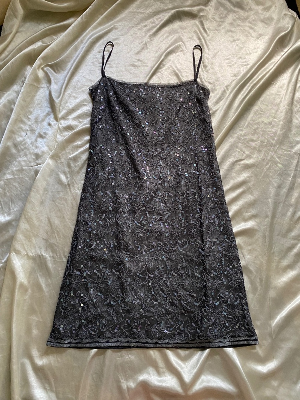 Vintage 90s y2k Gray Mesh Sequin Mini Dress Size 4 Party Fairy Going Out